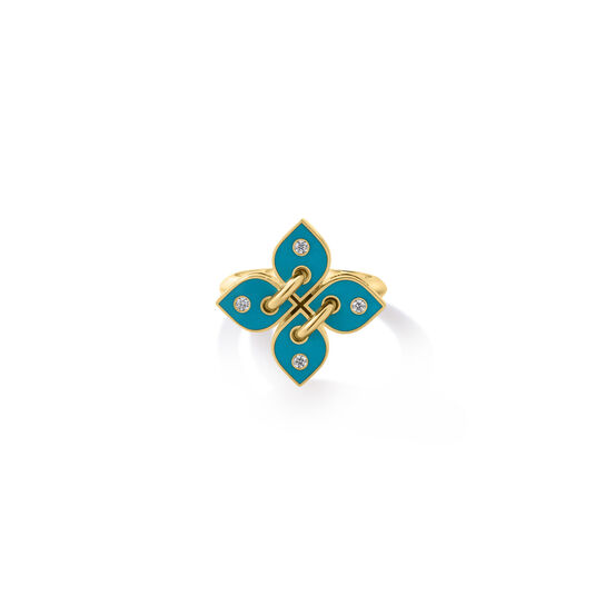Roberto Coin Venetian Princess Filo Yellow Gold, Turquoise Enamel and Diamond Ring image number 1